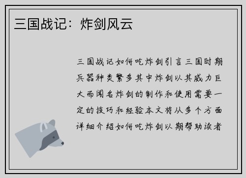 三国战记：炸剑风云